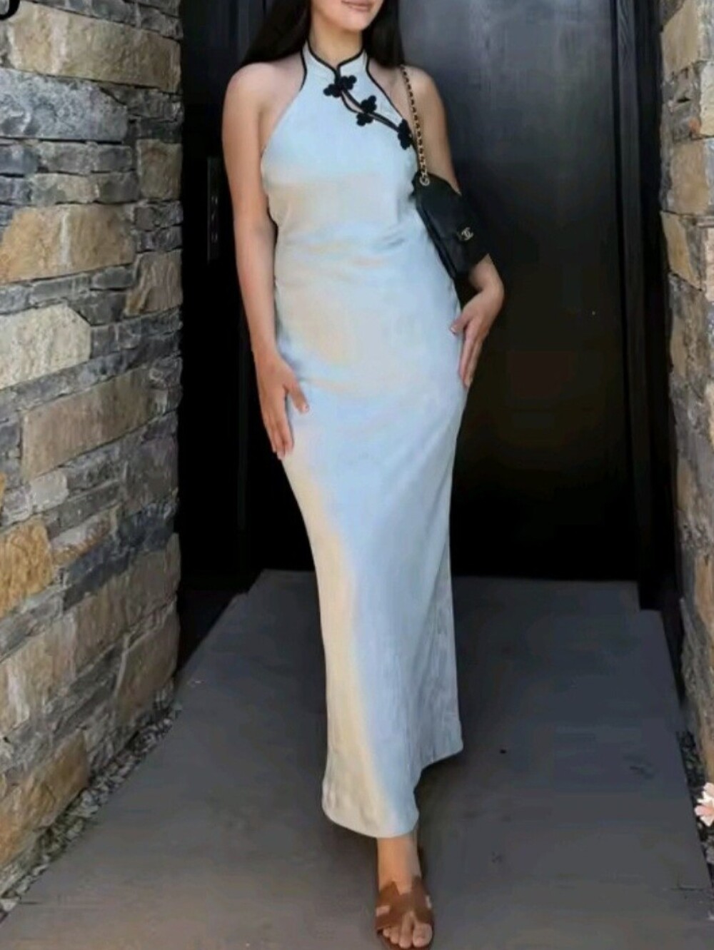 Jacquard Halter Maxi Dress Women off Shoulder Party Dresses for Women Chinese